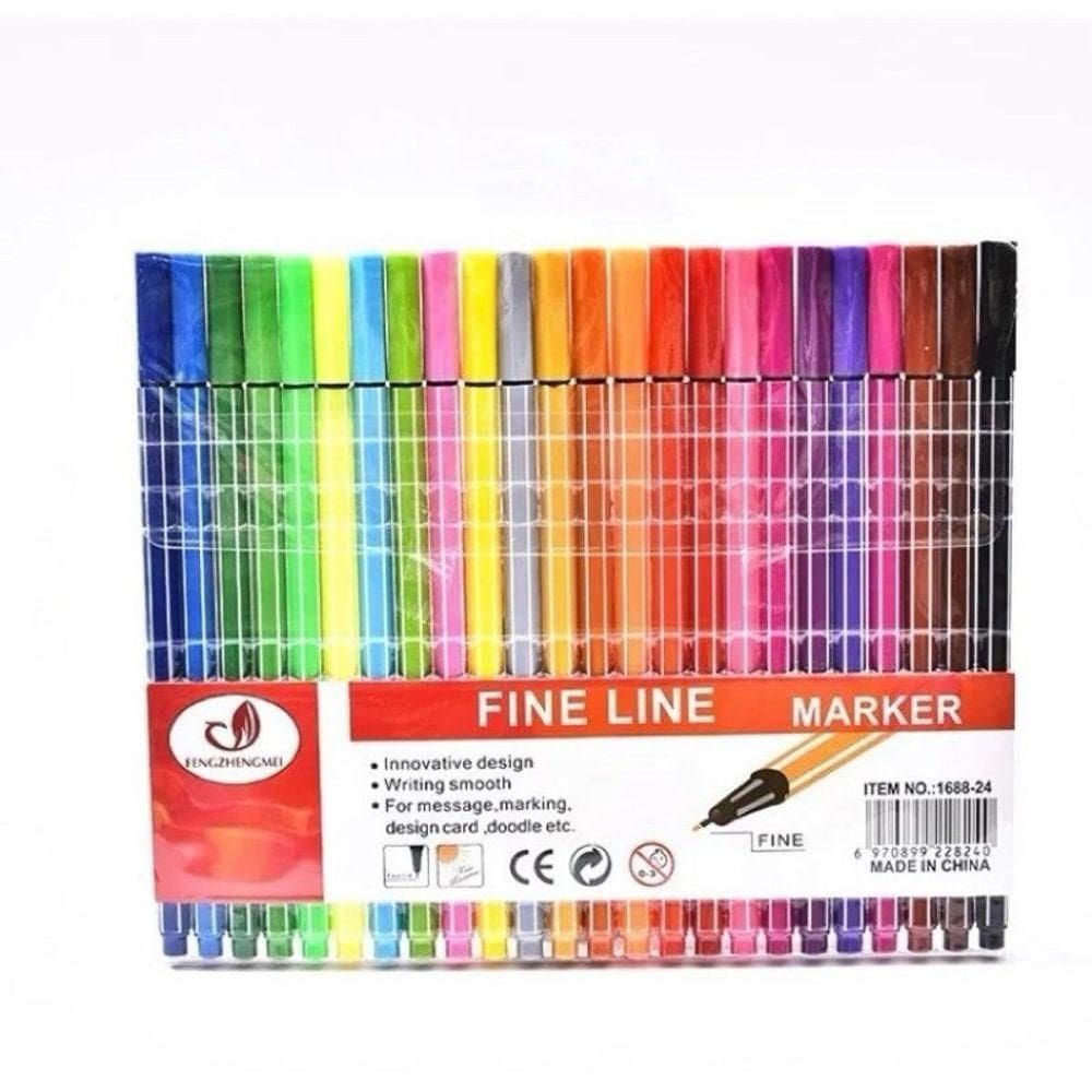 Kit Com 24 Canetas Coloridas Fine Line Ponta Fina 0.4 Mm Corpo Da Caneta Colorida
