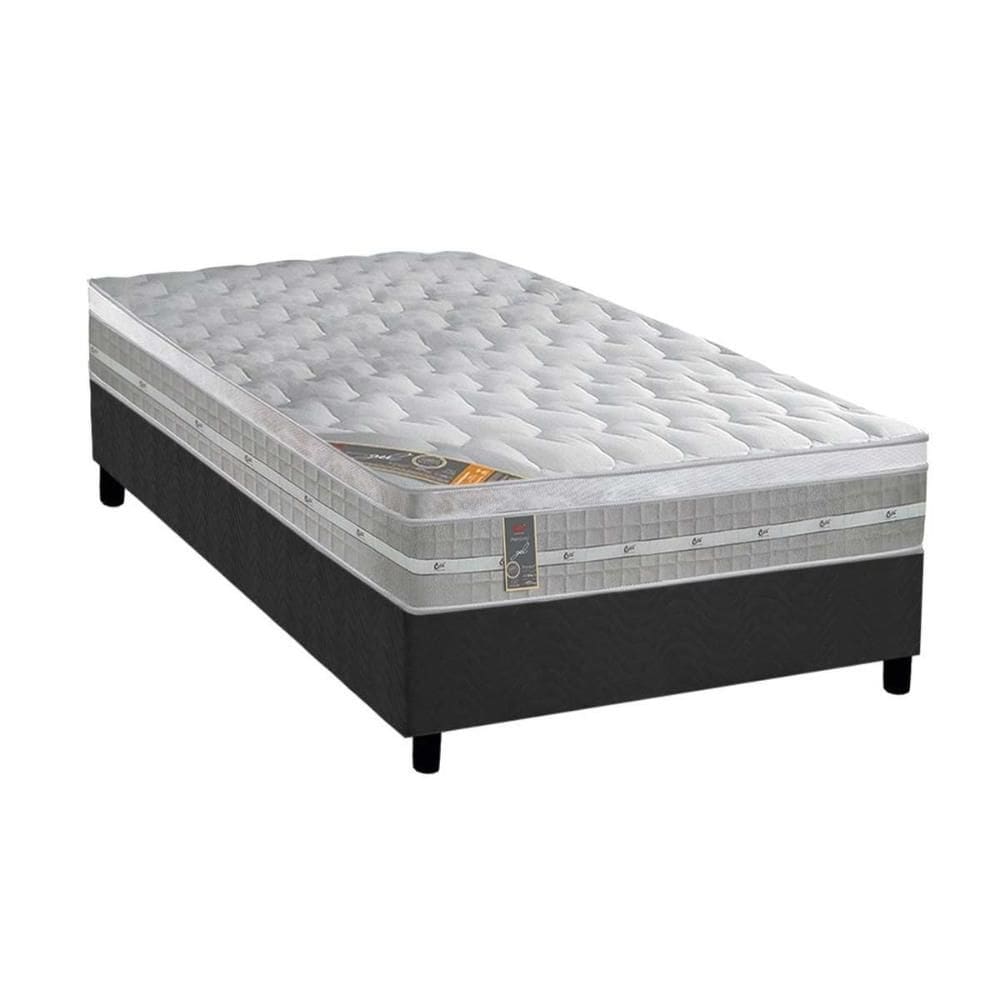 Cama Box Solteiro: Colchão Molas  Ensacadas Castor Premium Gel + Base CRC Suede Gray (88x188)