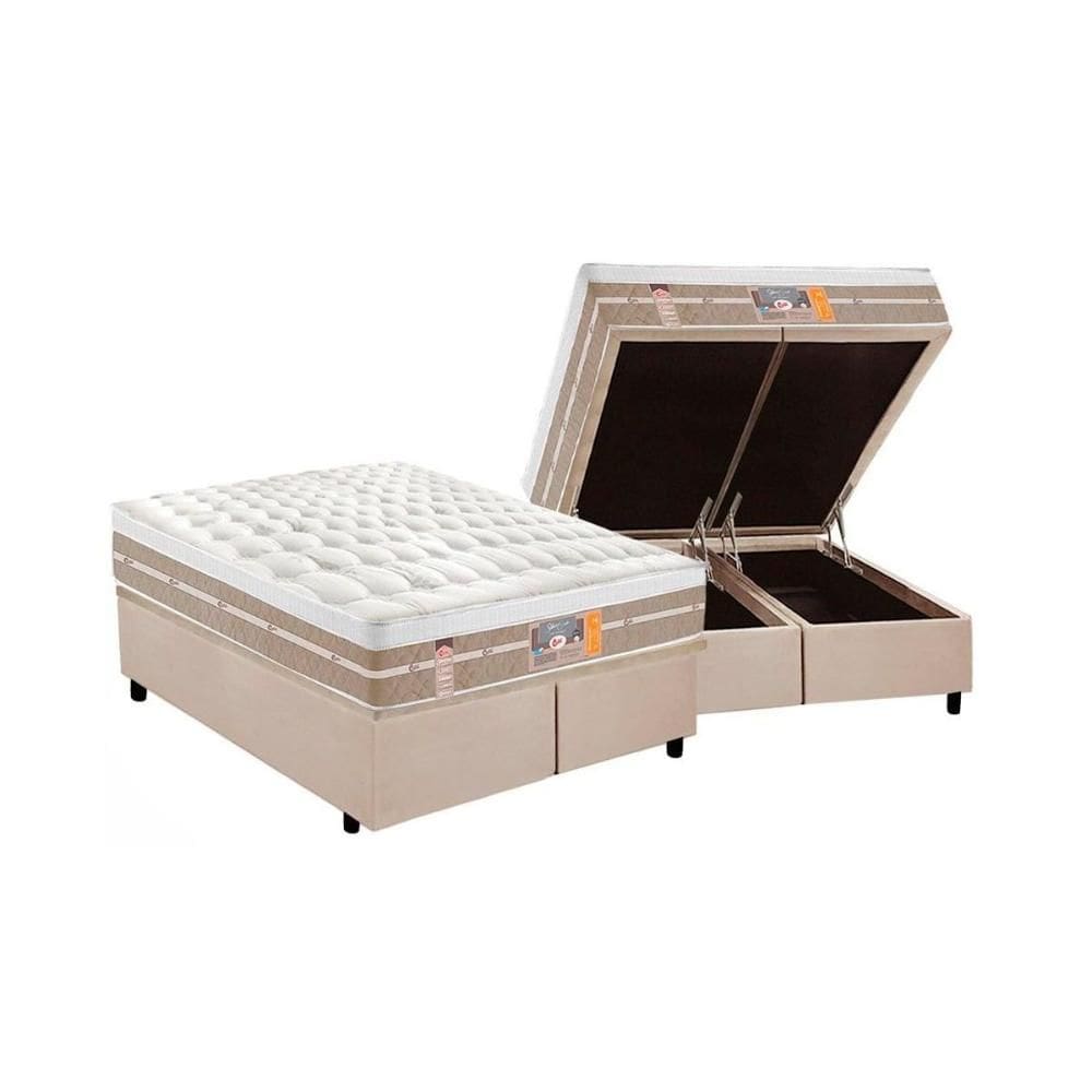 Cama Box King: Colchão Molas Ensacadas Castor Silver Star Air One Face + Base CRC Suede Clean (193x203)