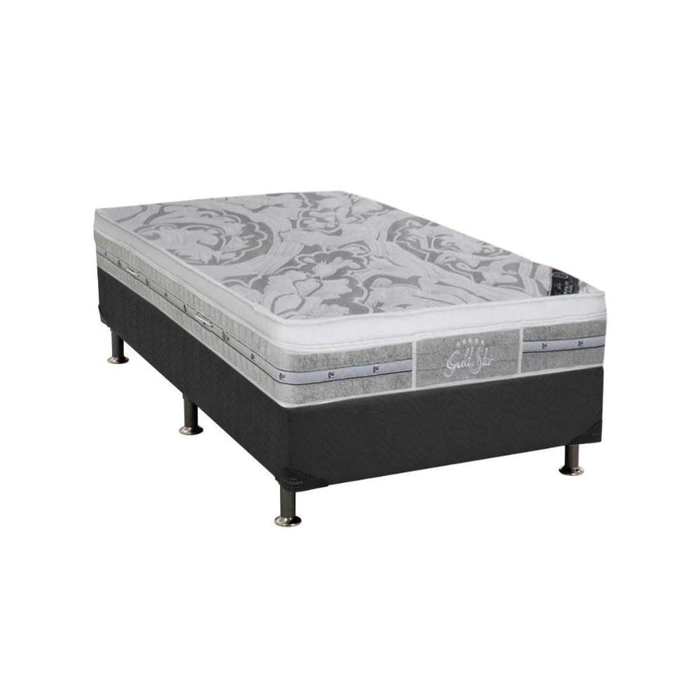 Cama Box Solteiro: Colchão Molas Ensacadas Castor SLX Grand Plush + Base CRC Suede Gray (88x188)