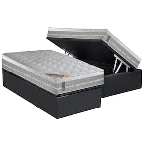 Cama Box Baú Solteiro: Colchão Molas Ensacadas Castor Premium Gel + Base CRC Suede Gray (88x188)