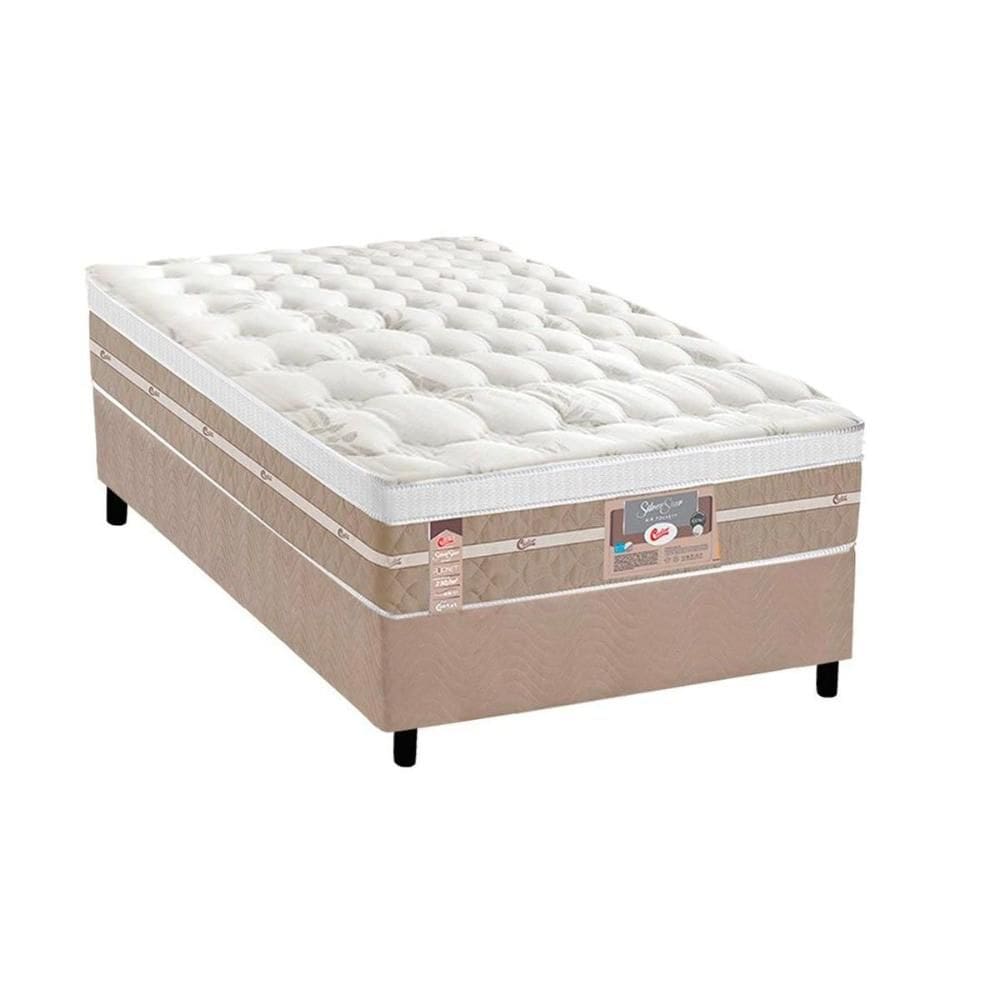 Cama Box Solteiro: Colchão Molas Ensacadas Castor Silver Star Air + Base CRC Suede Clean (88x188)