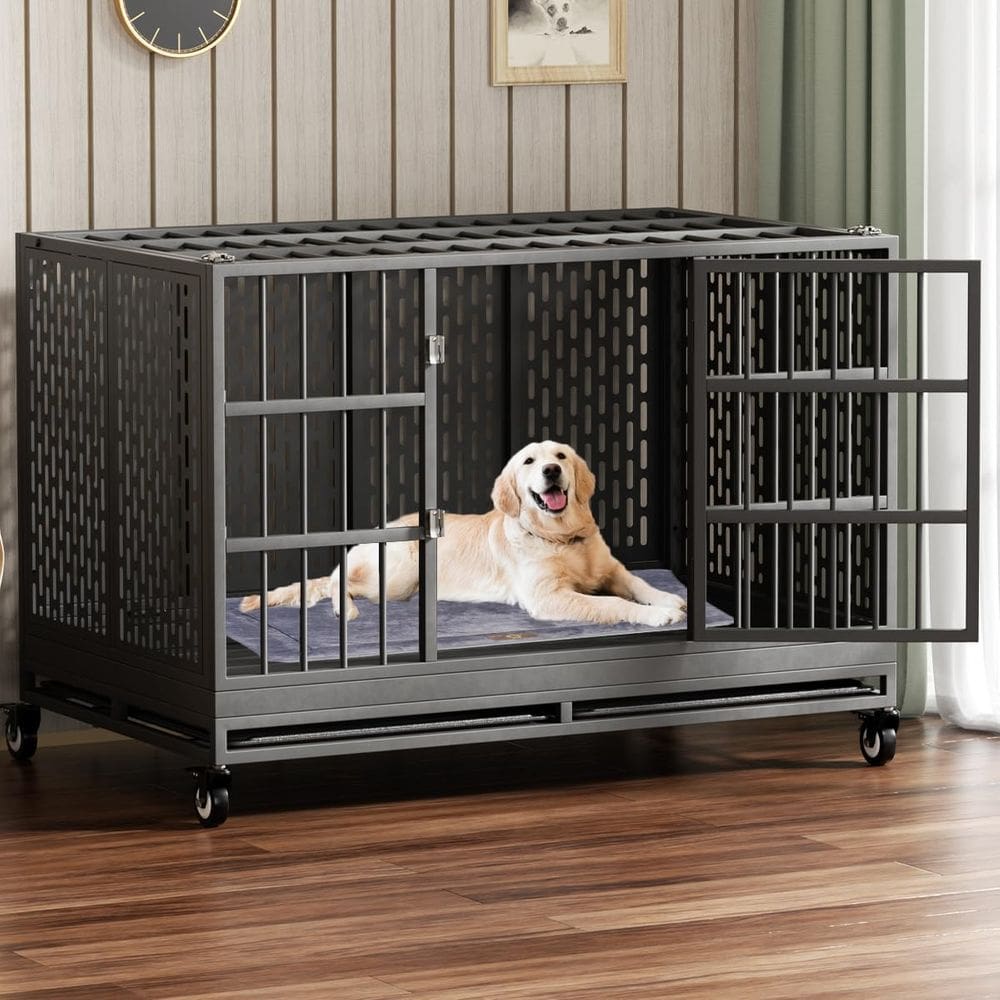 Dog Crate Snuowu Heavy Duty 122/107/97 cm com rodas para cães grandes