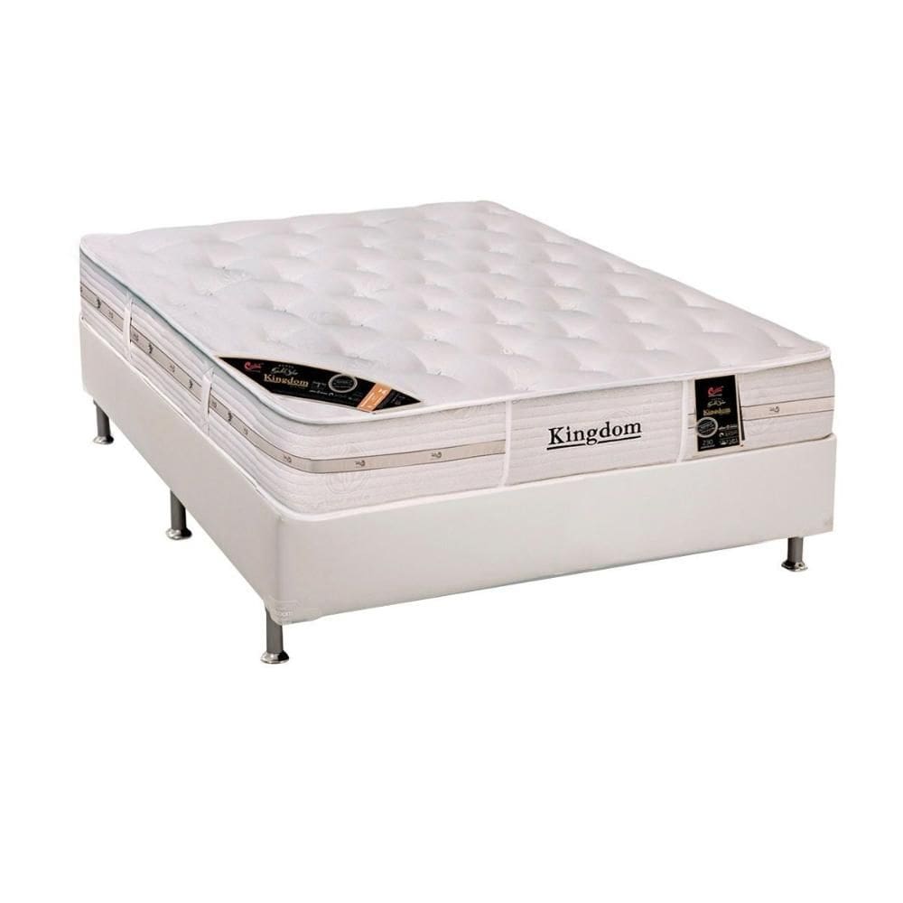 Cama Box Casal: Colchão Molas Pocket Ensacadas Castor Kingdom Aloe Vera + Base CRC Courano White (138x188)