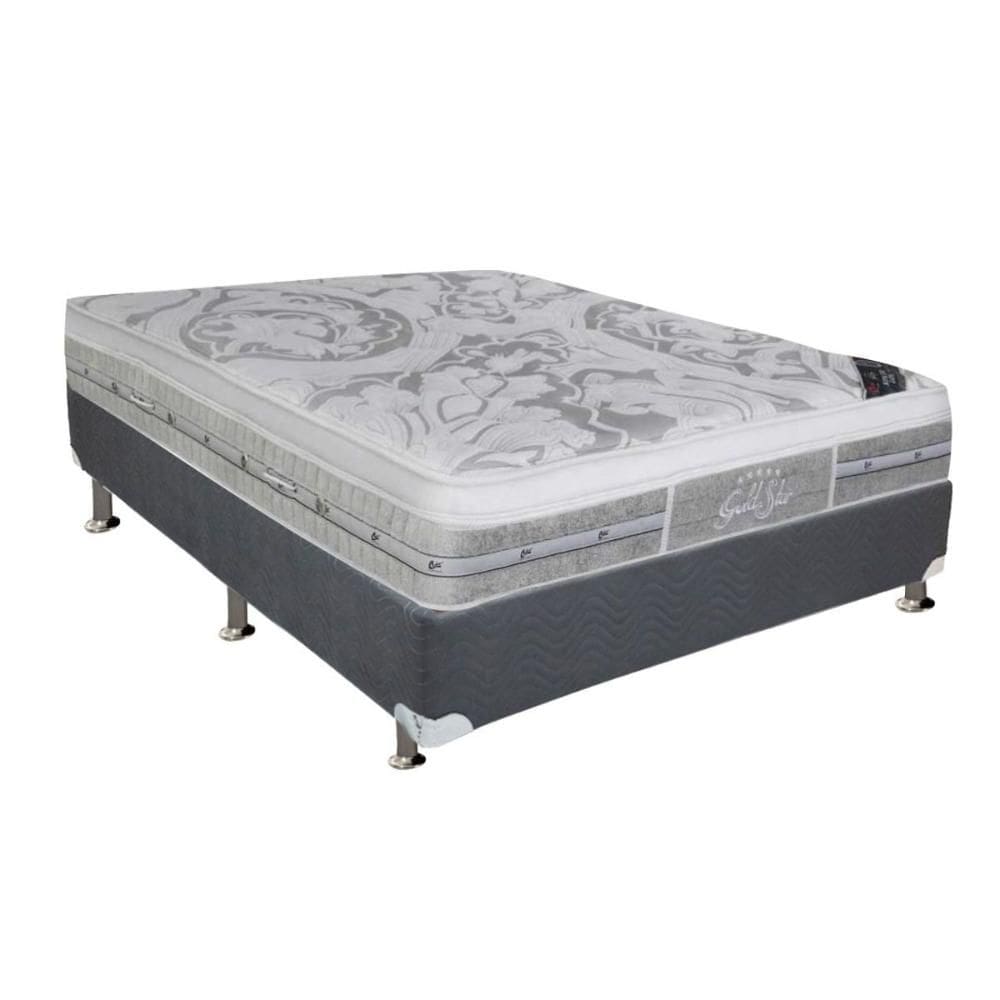 Cama Box Casal: Colchão Molas Ensacadas Castor Super Luxo Látex Push + Base CRC Suede Gray (138x188)