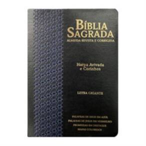 Bíblia gigante ppm arc full color c/ harpa pu luxo c/ borda dourada - arabesco preto e azul