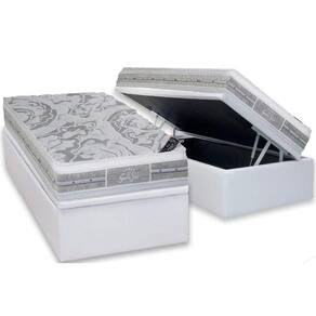 Cama Box Baú Solteiro: Colchão Molas Ensacadas Castor Super Luxo Látex Plush + Base CRC Courano White (88x188)
