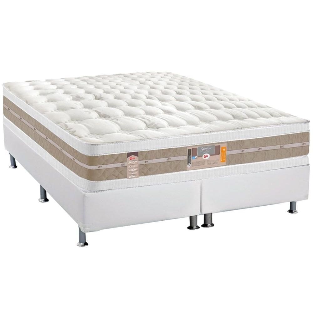 Cama Box Queen: Colchão Molas Ensacadas Castor Silver Sr Air + Base CRC Courano White (158x198)