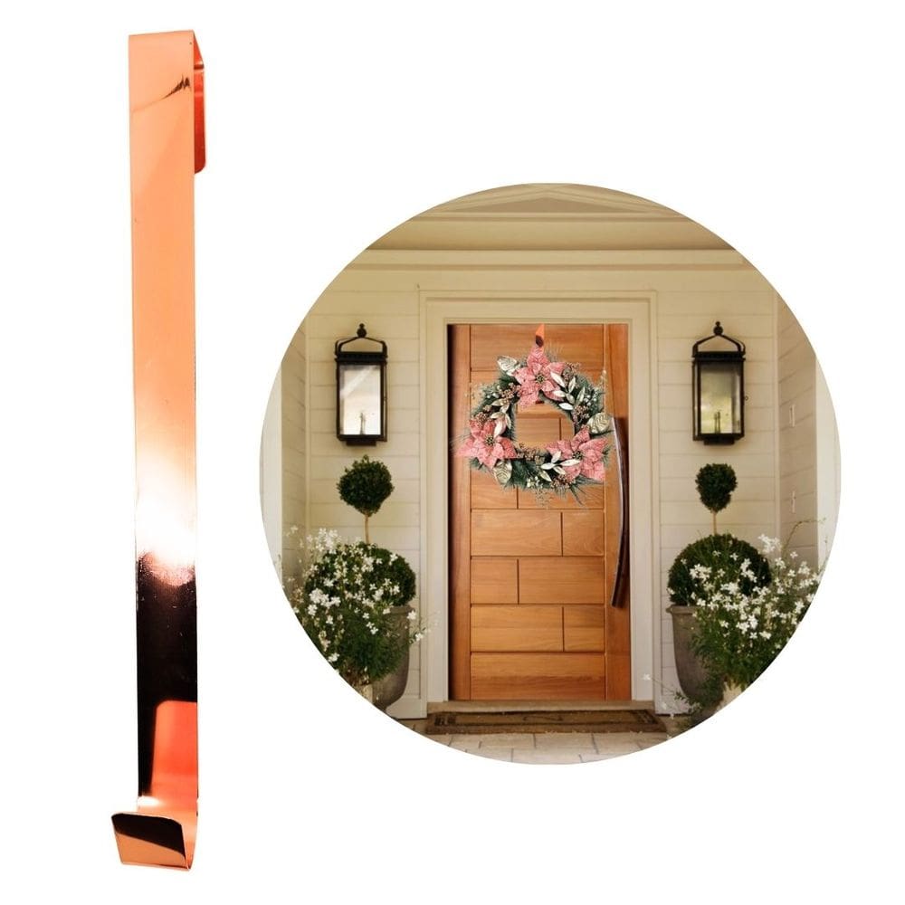 Suporte Para Guirlanda Metal Rosê Gold Cromado 37cm Encaixe Porta - Magizi