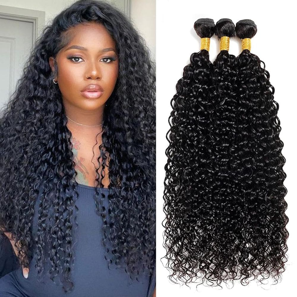 Pacotes de cabelo PXCPXC Water Wave Curly Wet 35 40 45 cm 100% preto natural