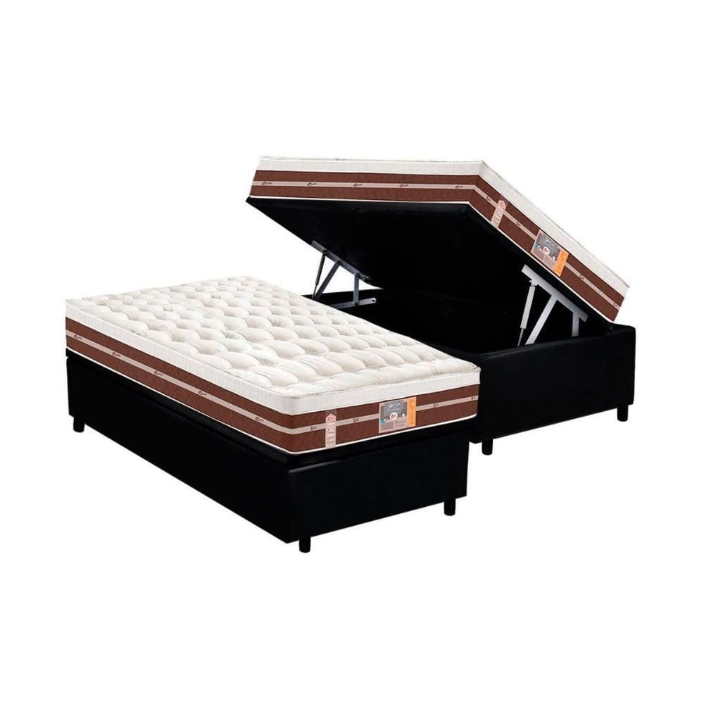 Cama Box Baú Solteiro: Colchão Molas Ensacadas Castor Silver Star Air Híbrido + Base CRC Courano Black (88x188)