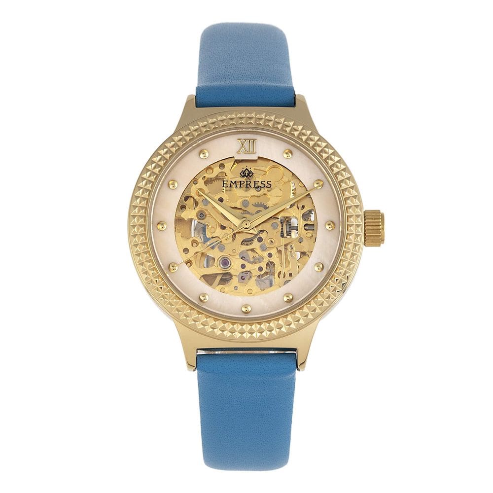 Relógio Empress Alice EMPEM3204 Automatic MOP Skeleton Blue Leather