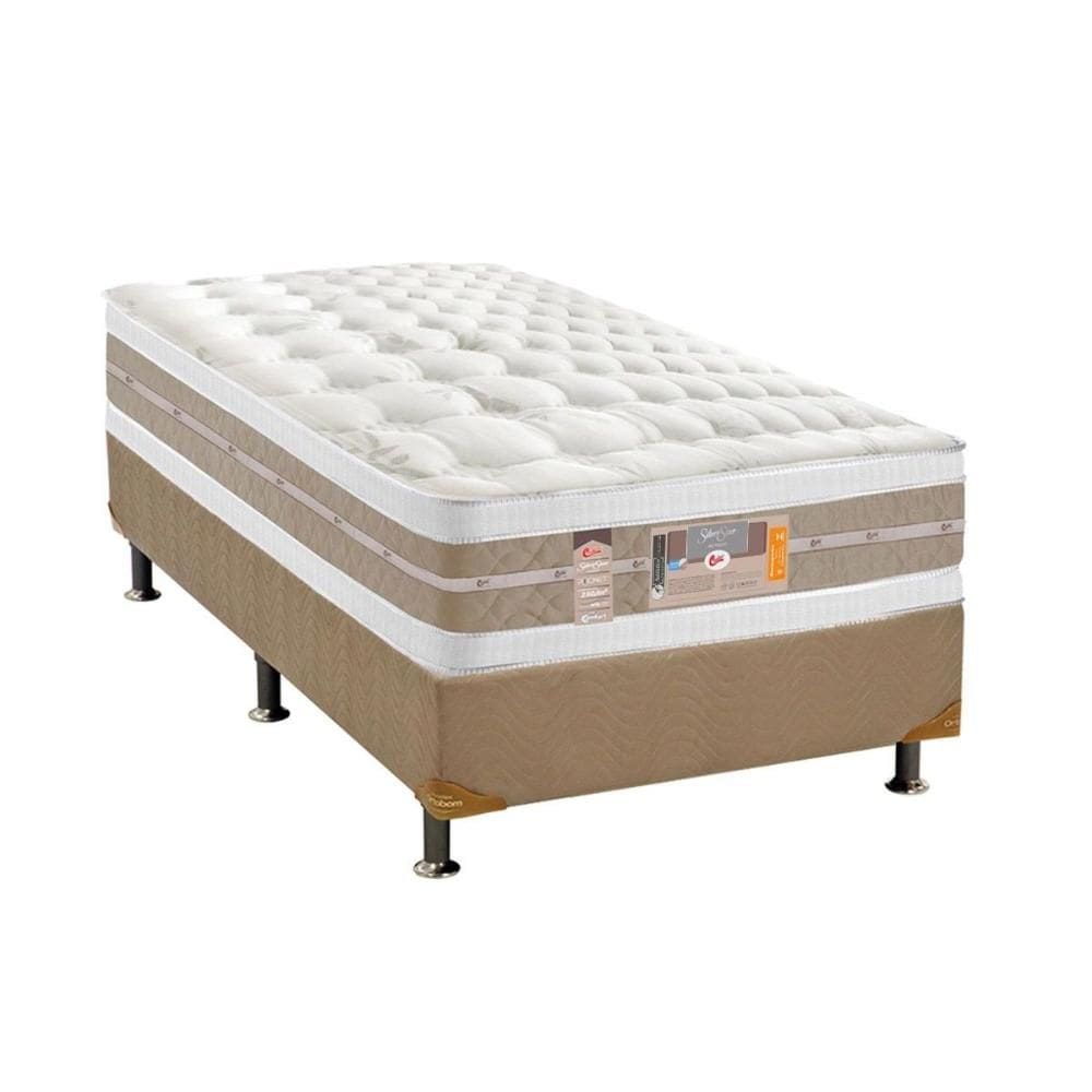 Cama Box Solteiro: Colchão Molas Ensacadas Castor Silver Star Air + Base CRC Suede Clean (88x188)