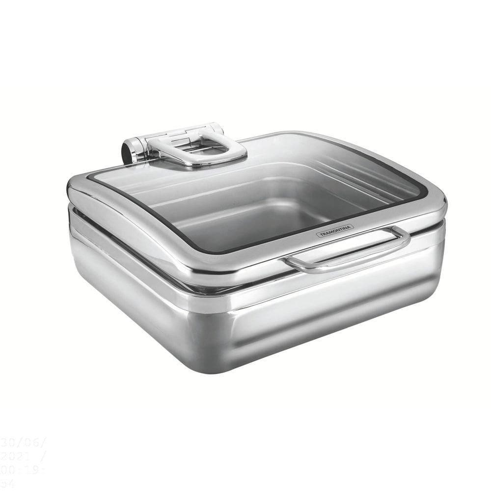 Rechaud Banho Maria Retangular Aço Inox Tampa Basculante Cuba Gn 2-3 5,5l Tramontina