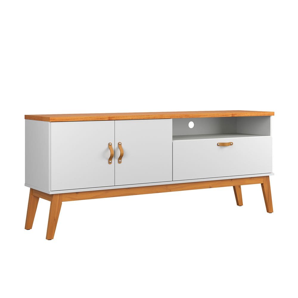 Rack Estante Sirius 1.6 3 Portas Portas Para TV Até 60 Polegadas Branco Acetinado com Cinamomo