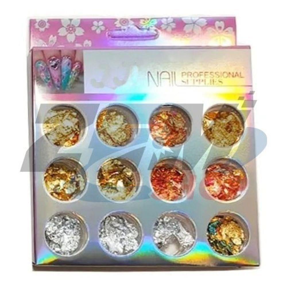 12 Folhas De Ouro E Prata Decoração Unhas Encapsuladas