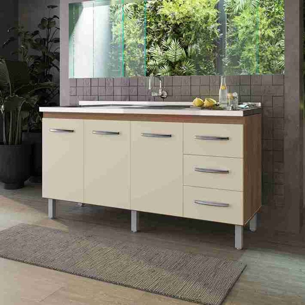 Balcão Gabinete para Pia de 160cm sem Tampo Emily - Savana/Off-White
