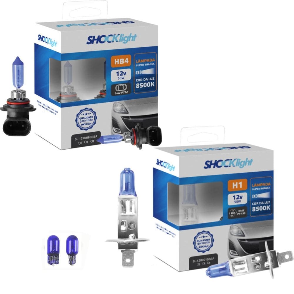 kit lâmpadas super brancas HB4 e H1 8500k + w5w