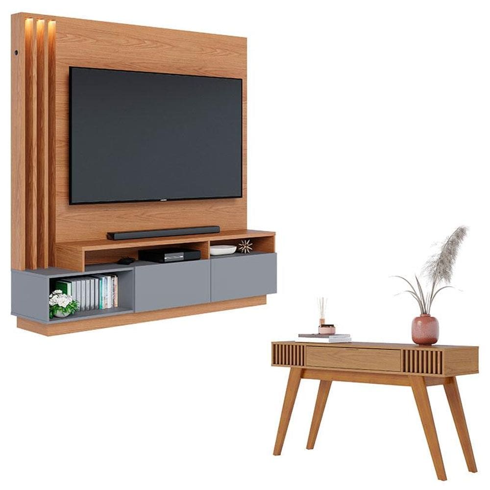 Estante Home Theater Humaita Freijó Cinza Acetinado com Aparador Riviera Freijó – Colibri