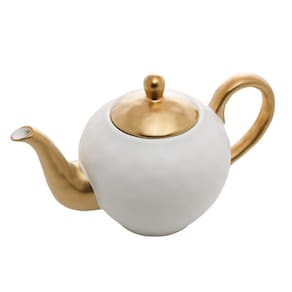 Bule P/Chá De Porcelana Branco E Dourado Dubai 1L