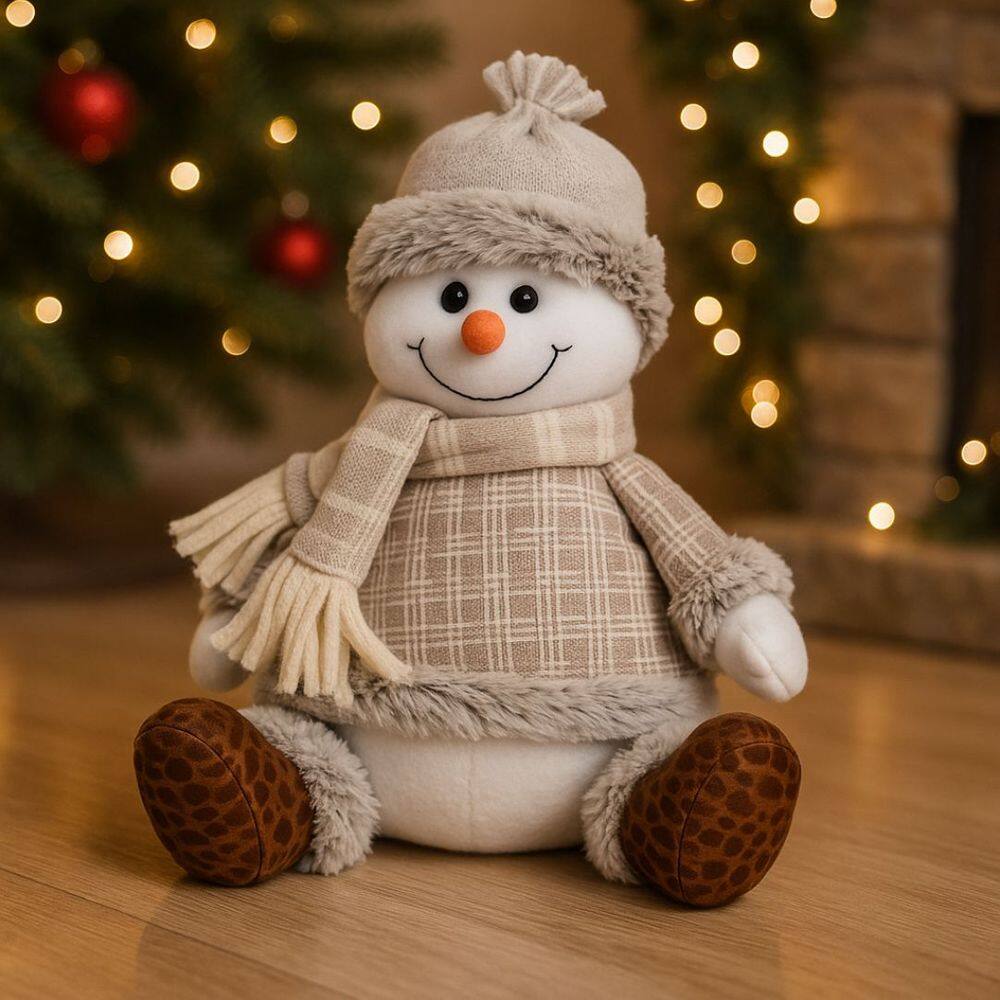 Boneco de Neve Alpino Sentado Com Cachecol Pelúcia | Casas Bahia