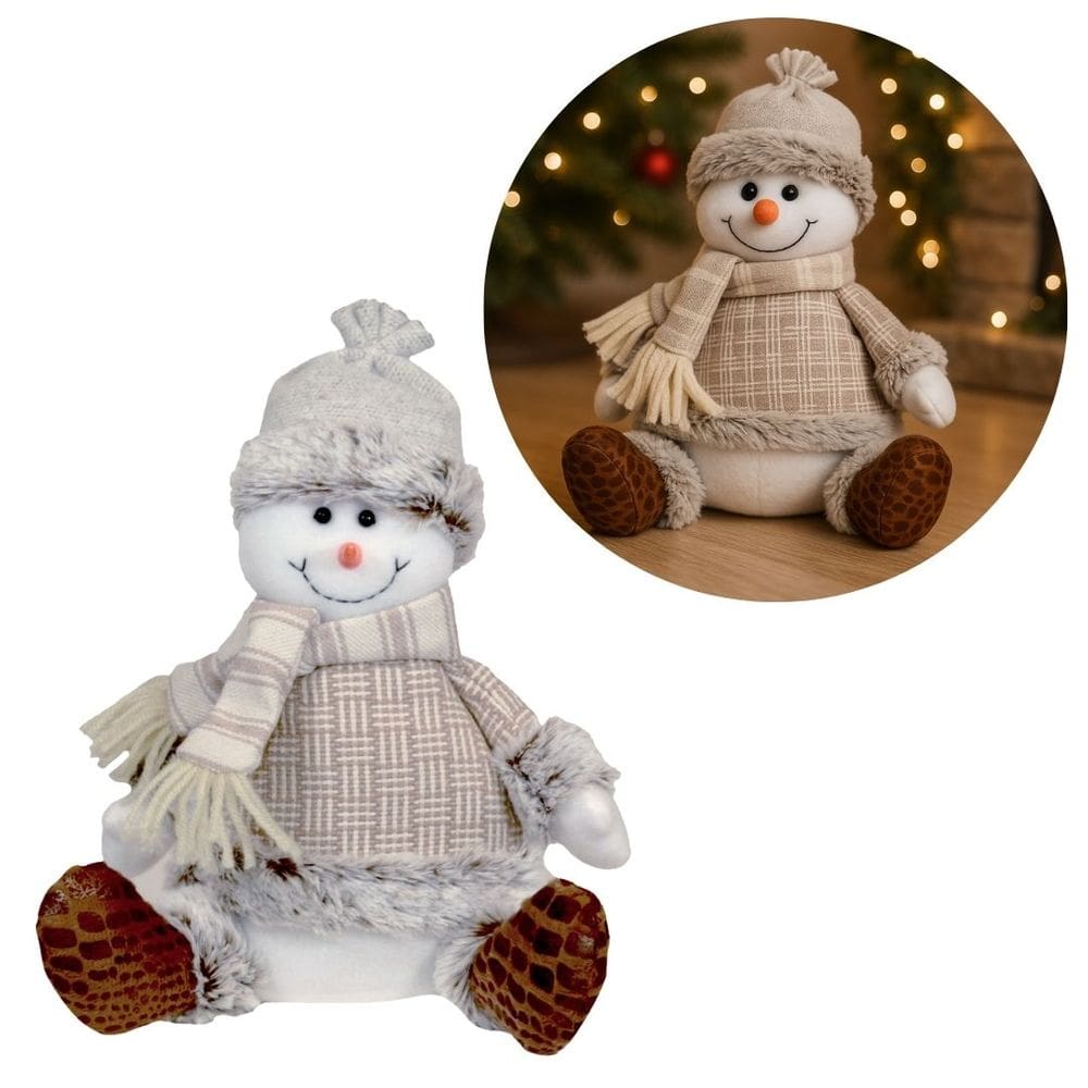 Boneco de Neve Alpino Sentado Com Cachecol Pelúcia | Casas Bahia