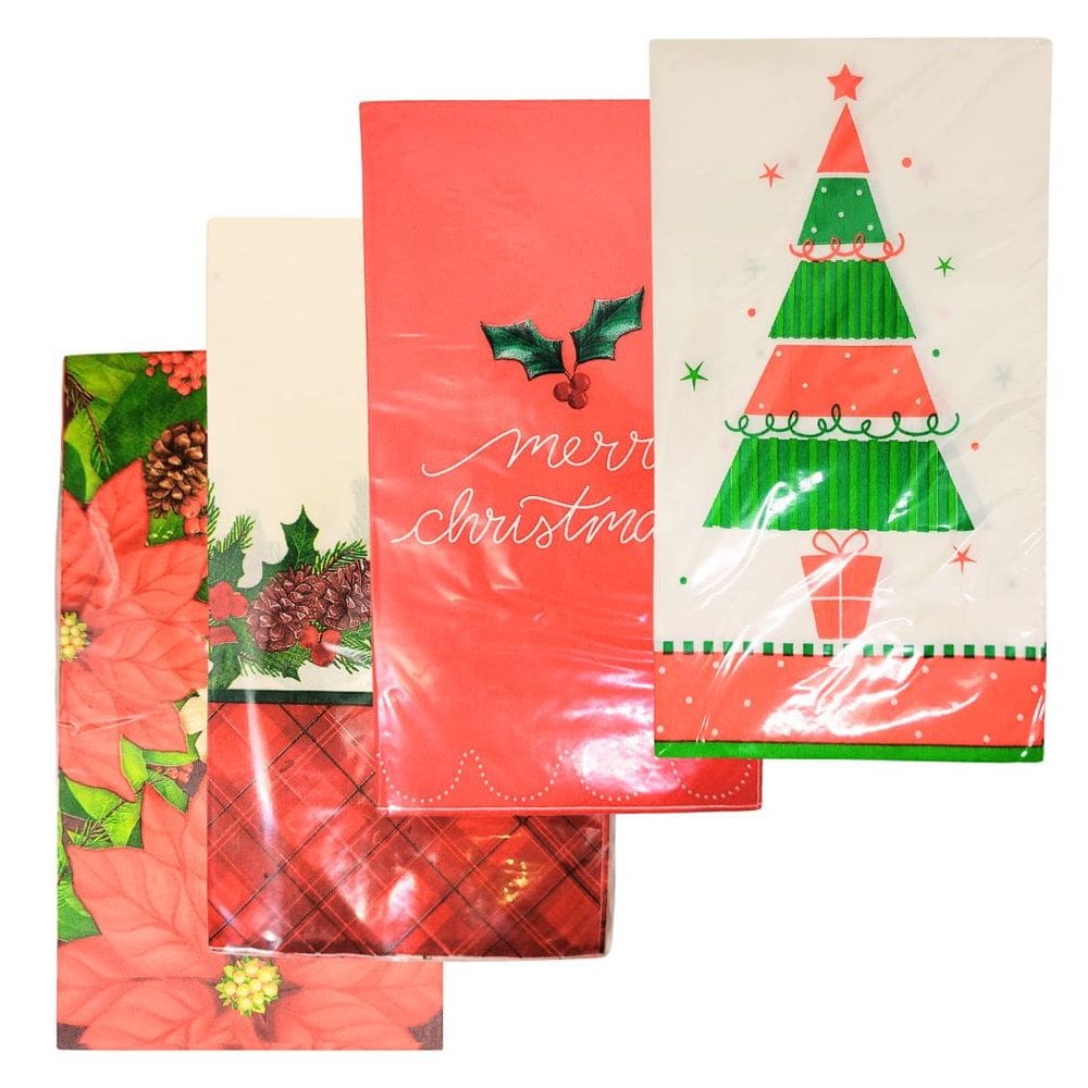 Jogo 4 Pacotes Guardanapos Decorados Natal Estampas Diversas 20x11cm - Magizi