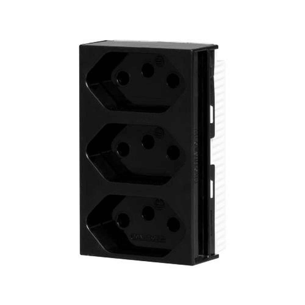 Conjunto 3 Tomadas 3p 20a Preto - Uso Residencial E Comercial - Linha Slim