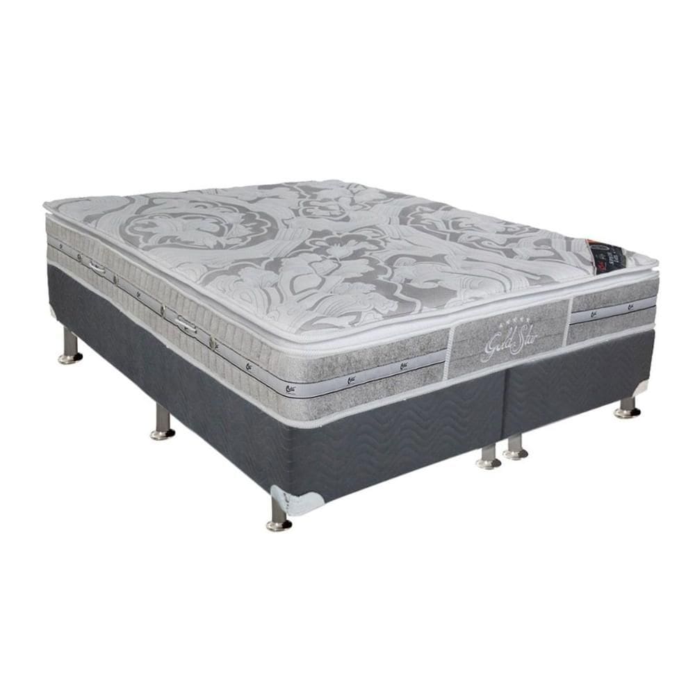 Cama Box Queen: Colchão Molas Ensacadas Castor Super Luxo Látex SLX + Base CRC Suede Gray (158x198)
