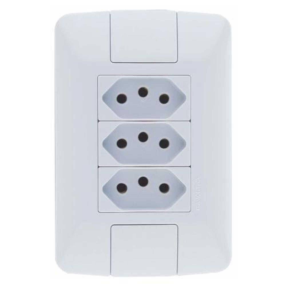 Conjunto 3 Tomadas 20a Linha Aria Tramontina Placas Brancas Modular Suporte Incorporado