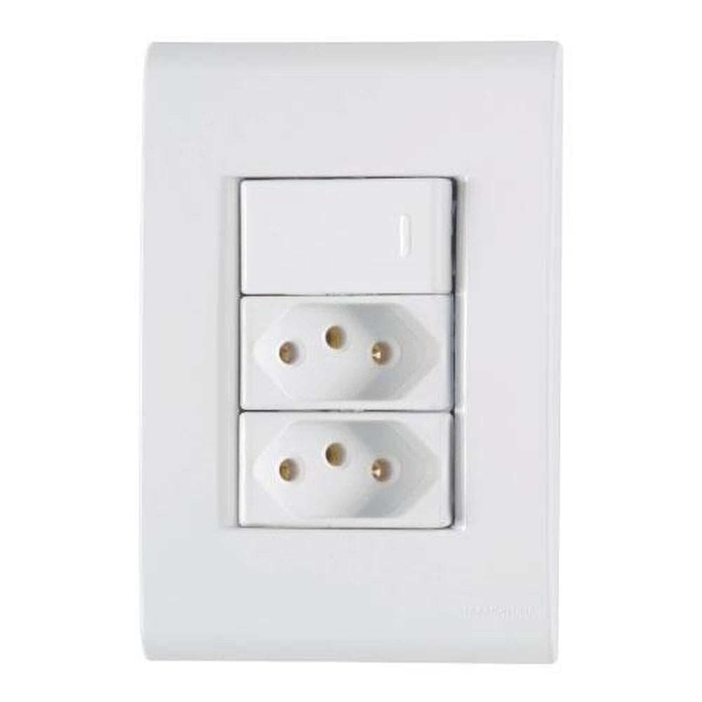 Conjunto Interruptor Simples + 2 Tomadas 10a - Linha Liz - Tramontina