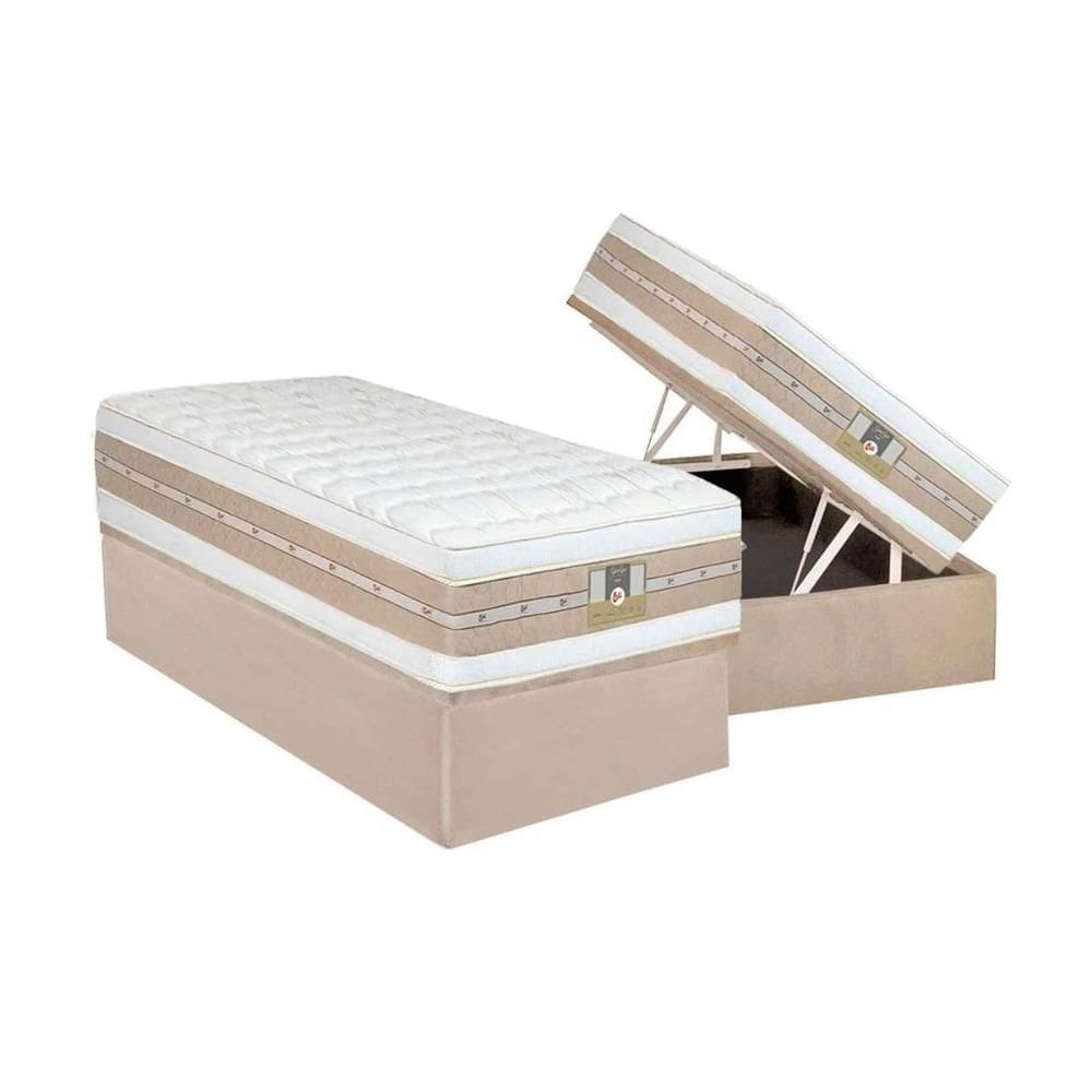 Cama Box Baú Solteiro: Colchão Molas  Ensacadas Castor Silver Star Air Double + Base CRC Suede Clean (88x188)