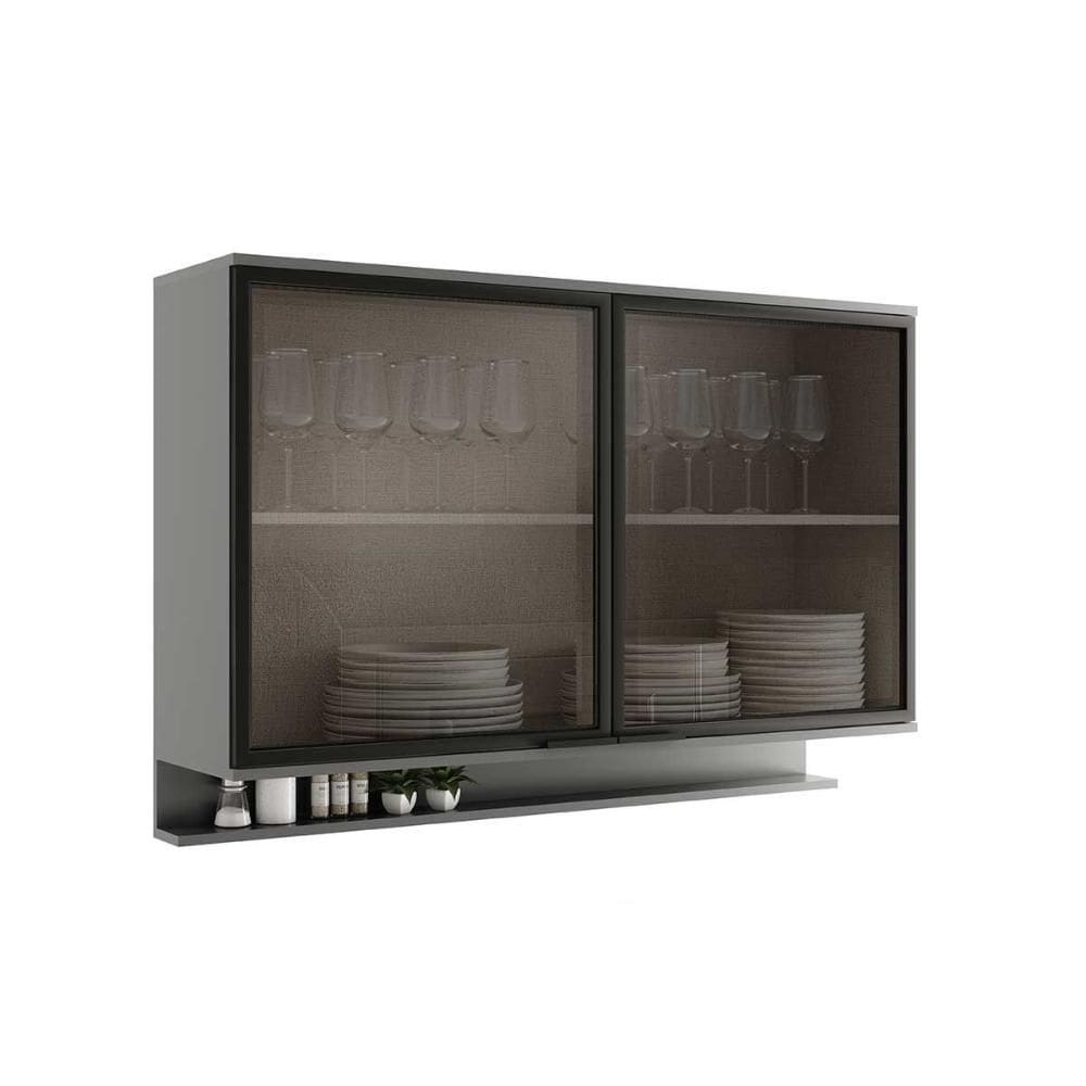Armário Aéreo Cozinha Modulado Alpha 2500 c/ 2 Portas c/ Vidro 120cm Cinza - Carraro