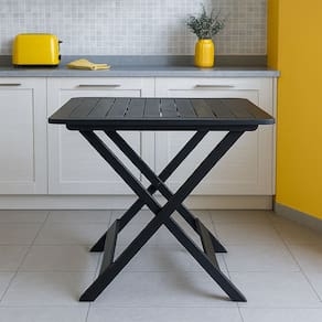 Mesa Quadrada Dobravel De Plastico Imitação da Madeira Preto Estilo Rustico