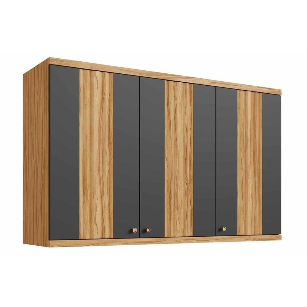 Armário Aéreo Cozinha Modulado Sauvignon c/ 3 Portas Canelada 120cm Amendoa/Grafite - Ronipa