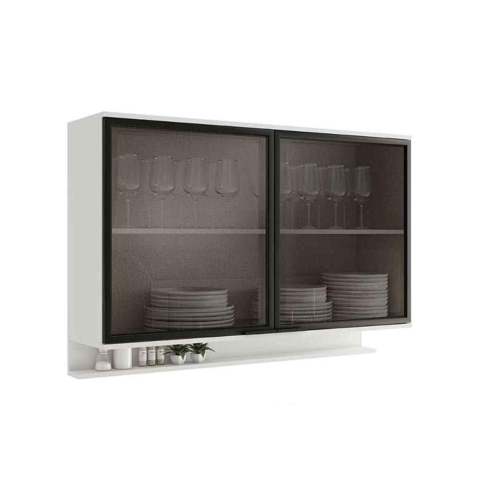 Armário Aéreo Cozinha Modulado Alpha 2500 c/ 2 Portas c/ Vidro 120cm Branco - Carraro