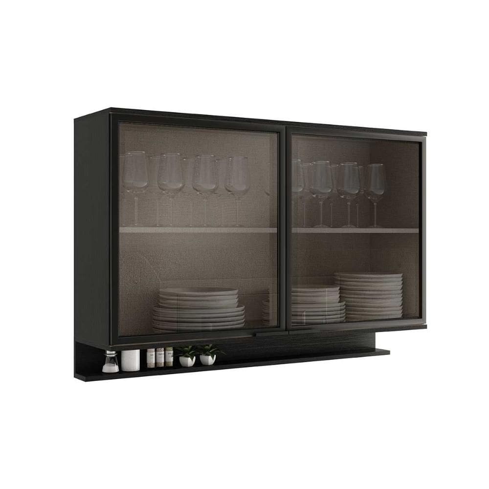 Armário de Cozinha Modulado Alpha 2500 c/ 2 Portas c/ Vidro 120cm Preto - Carraro