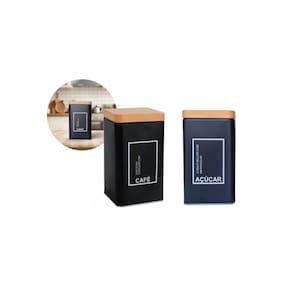 Kit Lata Porta Mantimentos Metal Açúcar Café Premium Decor