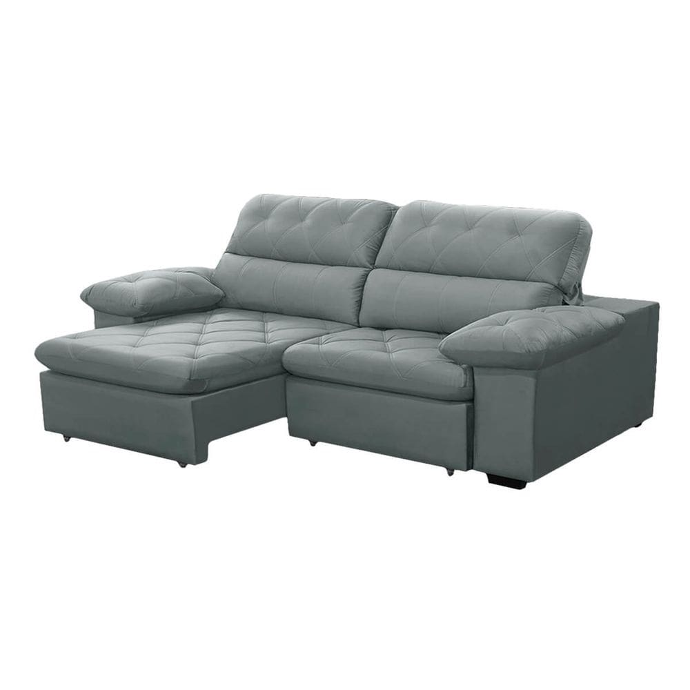 Sofa Retratil Reclinavel 2 Lugares 2,90m Crystal Veludo Cinza LansofBR