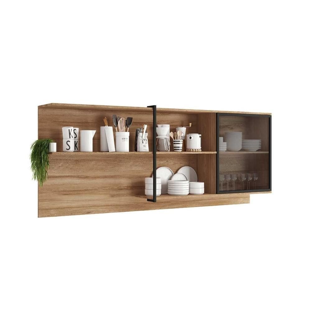 Armário de Cozinha Modulado Alpha 2504 c/ 1 Porta c/ Vidro 200cm Freijo - Carraro