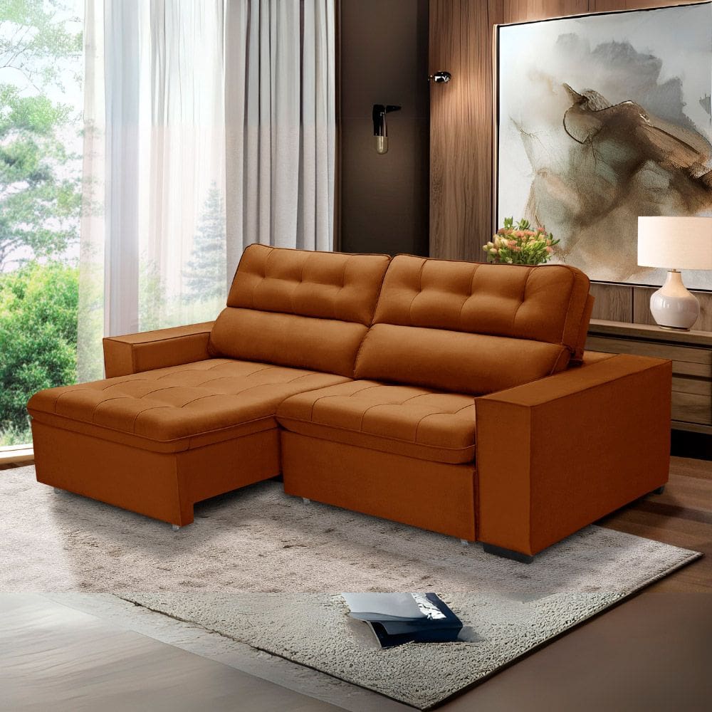 Sofa Retratil Reclinavel 2 Lugares 2,30 Vitória Veludo Terracota LansofBr