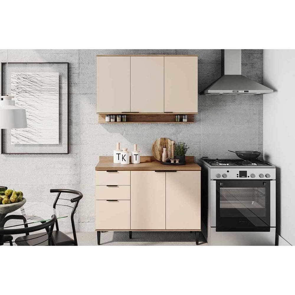 Cozinha Modulada Carraro Alpha Alpha 2 Peças (1Aéreo+1Balcão) C2P51 Freijo/Off White-Carraro