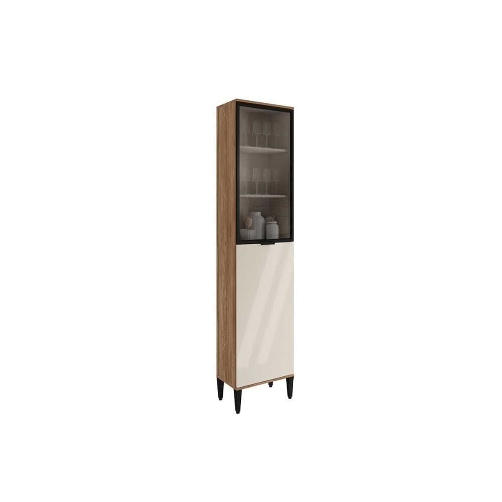 Paneleiro de Cozinha Modulado Alpha 2509 c/ 2 Portas (1 c/ Vidro) 50cm Freijo/Off White - Carraro