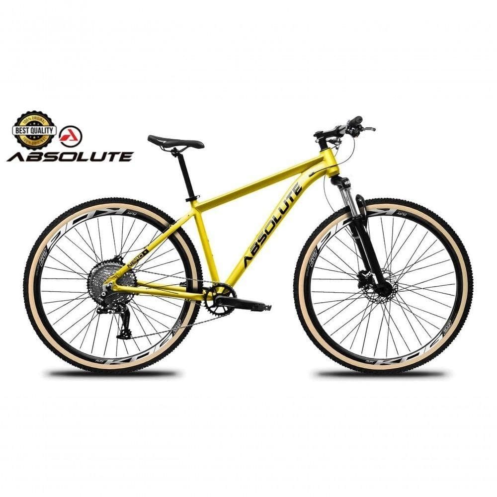 Bicicleta Aro 29 Nero 5 Peças Inteira Absolute 12v Garfo Trava Remota K7 Pneu Faixa Freio Hidráulico. Amarelo Tam.19