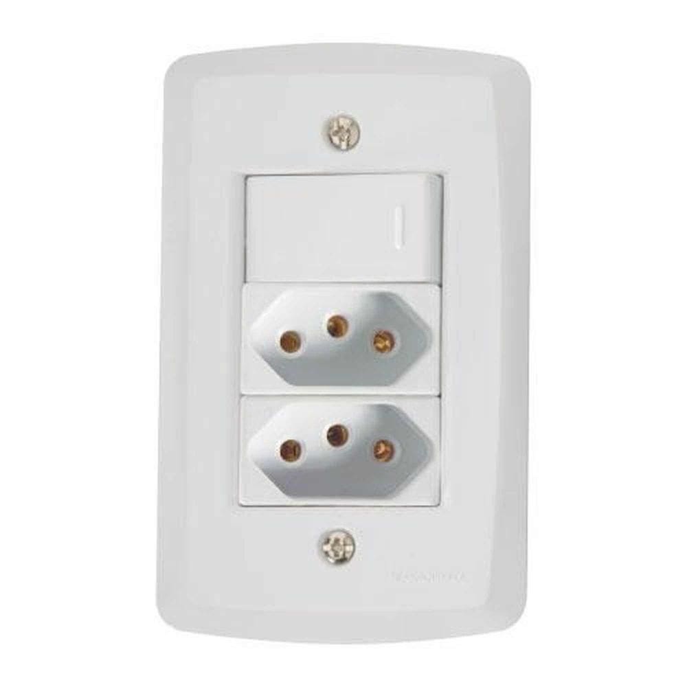 Conjunto Interruptor Simples + 2 Tomadas 20a - Linha Lux2 - Tramontina