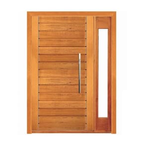 Porta Pivotante Contemporânea com Visor Lateral - Madeira Maciça - Angelim