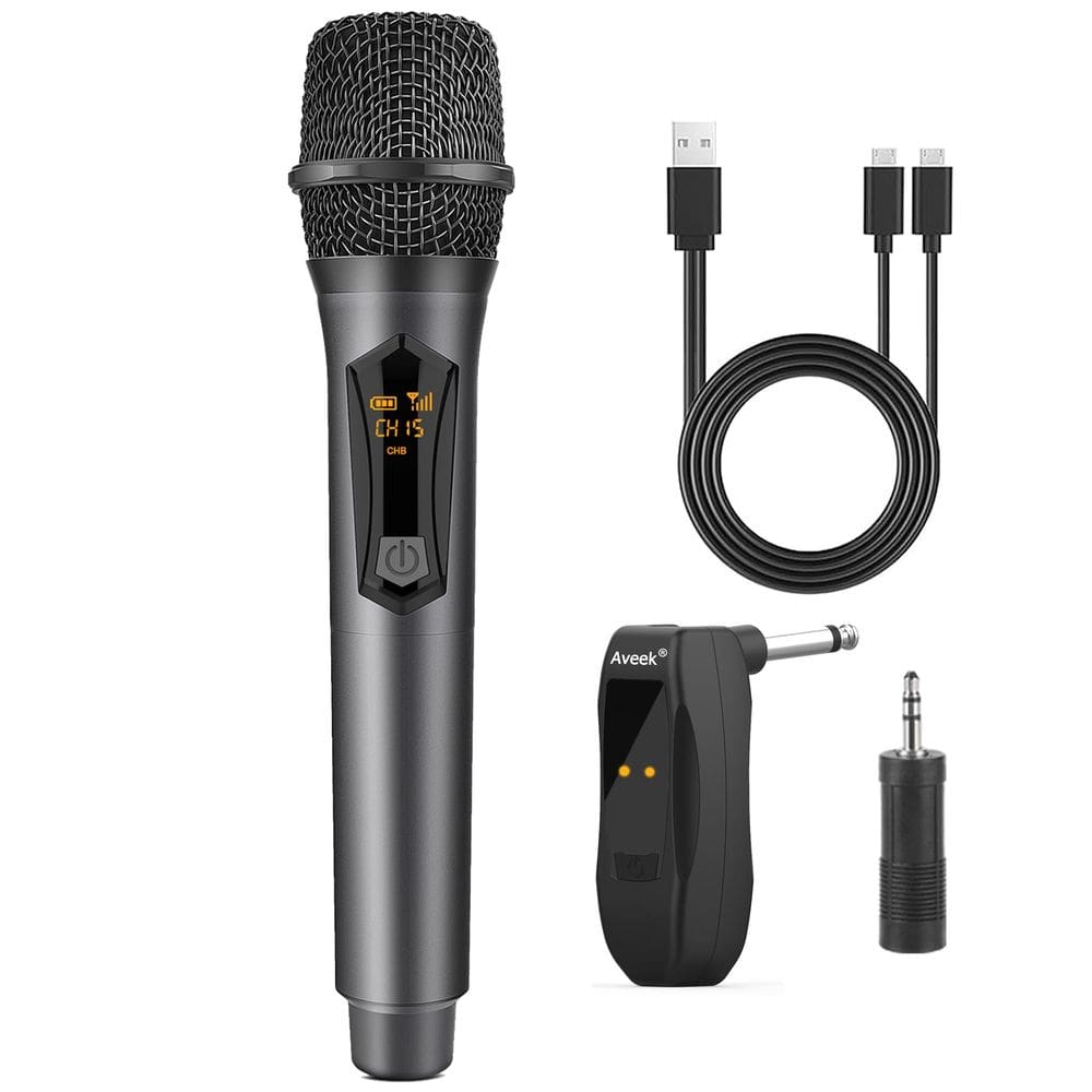 Microfone sem fio Aveek para karaokê recarregável de 2,4 GHz