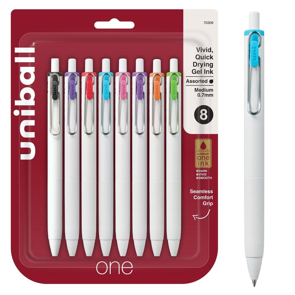 Caneta de gel Uni-Ball de 0,7 mm, ponto médio, pacote com 8