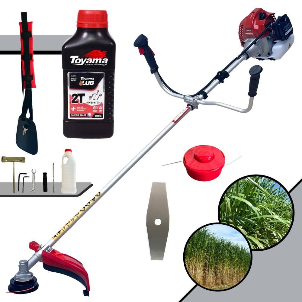 Roçadeira Multifunções Kawashima BCJ620-L À Gasolina 3HP de Potência 62cc 10.000rpm Com Carretel de Nylon + Faca 2 Pontas + ÓLEO TOYAMA 2 Tempos