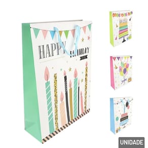 Sacola de Papel 42x31cm Happy Birthday diversas - Tudo em Caixa